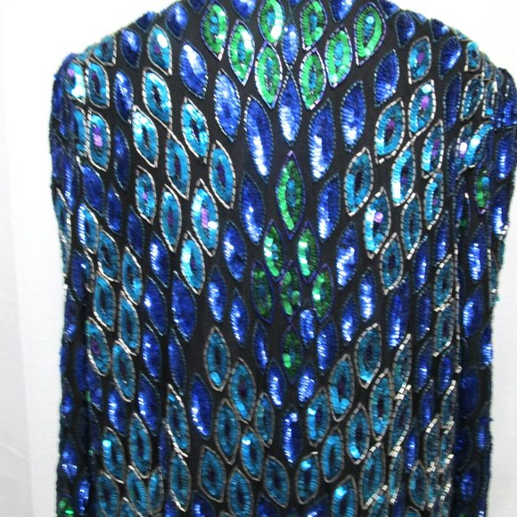Vintage Sequin Embellished Peacock Jacket Art Deco Blue Green Purple - Picture 6 of 11